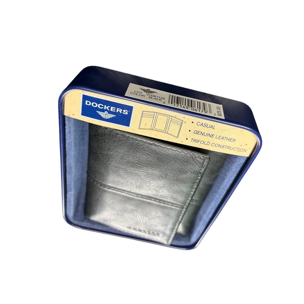 NIB Vintage Y2K Dockers Trifold Wallet - Black Leather - Collectible Gift Tin - Picture 7 of 7